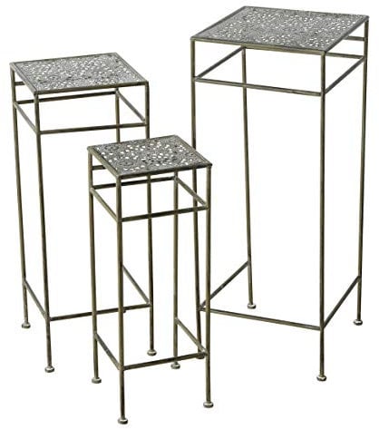 Spetebo Eisen Pflanzenständer grün - 3er Set - 75, 65 und 55 cm - Metall Beistell Tisch Blumen Topf Ständer Hocker eckig