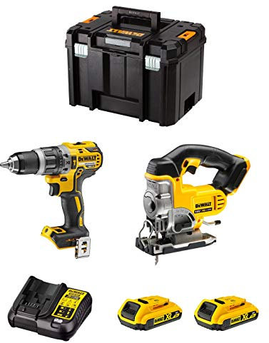 DeWALT Kit DWK200 (Perceuse à Percussion DCD796 + Scie Sauteuse DCS331 + 2 Batteries de 2,0 Ah + Chargeur + TSTAK VI)