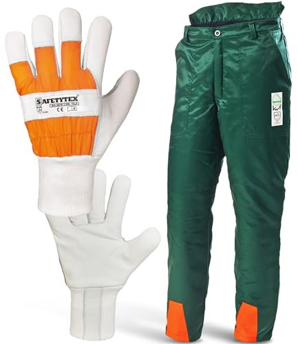 Safetytex Forstschutz Set - 2 teiliges Forstset - KWF geprüft - Schnittschutzhose & Handschuhe - für Forst & Gartenarbeit Gr. 64