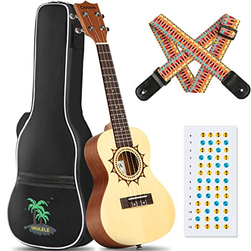 CAHAYA Ukulele 23 Zoll Holz mit Tragetasche und verstellbarem Riemen Ukulele Kit mit 4 Nylonsaiten Geeignet für Anfänger Kinder und Erwachsene CY0069