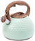 Stainless Steel Teapot with Wood Grain Handle, 2.8L Whistling Kettle Suitable for Gas Stove Induction Cooker Durable (Green)