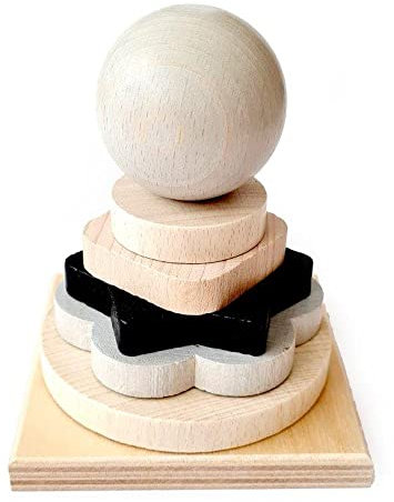 Hess Holzspielzeug 14967 - Stapel-Turm aus Holz mit Scheiben in verschiedenen Formen, Nature Serie in Schwarz-Grau, für Kleinkinder ab 24 Monaten