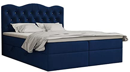 FEDVE Royal Boxspringbett | 200x200 cm | Geräumiges, gestepptes Bett im LOFT-Stil | Praktische Bettkästen | Für jedes Schlafzimmer geeignet (Plüsch - Riviera 81, Marine)
