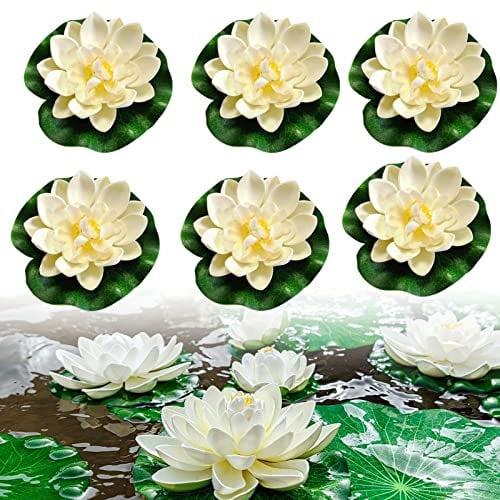Qunkun 6 Stück Schwimmende Blumen, Künstliche Seerosen, schwimmend Lotusblüten, Lotusblüte Wasserlilie, Eva Lotus Flower Teich für Verwendet in Pools, Aquarien, Bachszenen (10cm×6)