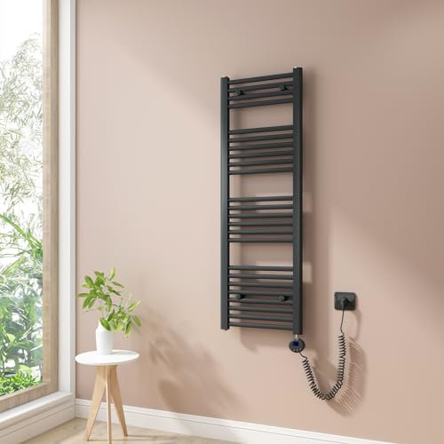 Heilmetz Badheizkörper Elektrisch 120x40cm Handtuchwärmer mit Digitalem Thermostat mit Timer-Funktion Gerade Handtuchtrockner Anthrazit 500W