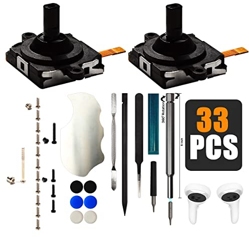 iParto Lot de 2 joysticks de rechange pour manette Oculus Quest 2 pour Meta Quest 2 joystick analogique gauche/droite avec vis, 6 capuchons de joystick, adhésif, outils