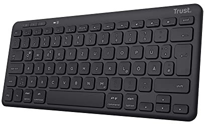 Trust Lyra Compact Bluetooth Keyboard, QWERTZ Layout, 85% Recycled Plastic, Multi-Device Wireless Keyboard, Rechargeable Keyboard Wireless for PC, Laptop, Mac, iPad, Android, iOS - Black