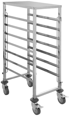 GastroHero Tablettwagen, offen, 7X GN 1/1, Edelstahl TR-7L | Einfachschienen, 30 kg Kapazität/Etage, ideal für Cafeteria oder Mensa, 4 Lenkrollen, davon 2 gebremst, 85mm Zwischenabstand