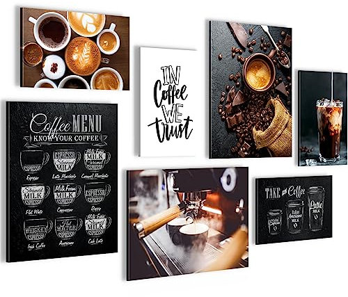 Novart Wandbilder Kaffee Coffee - KOMPLETT AUFHÄNGFERTIG - Küche Esszimmer Küchenbilder - 7 Moderne Mood-Bilder - N027771a