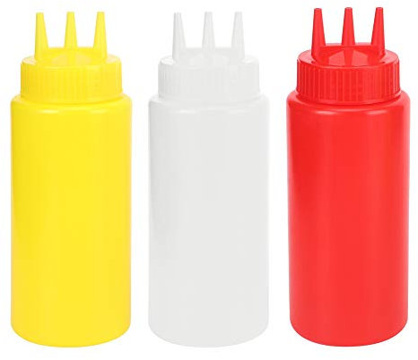 VIFERR Bottiglie di Condimento a 3 Fori con Coperchio, Bottiglie Multiuso da 160 Once Bottiglie di Erogazione in Plastica Per Ketchup/senape/maionese/salsa Piccante/olio D'oliva 3 Pezzi