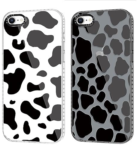RUMDEY 2 Pack Cute Pattern for iPhone 7/8/SE 2020/SE 2022 4.7 Phone Case, Cow Print Aesthetic Design Clear Cases Soft Silicone Slim TPU Shockproof Protective Fundas for Women Girls,Black&White