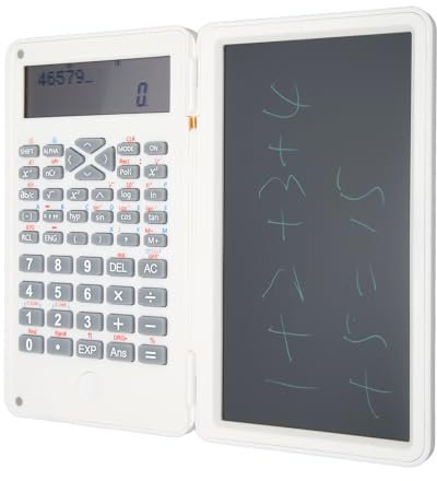 Wissenschaftliche Taschenrechner, 10-stelliger Großbildschirm-Schreibtischrechner mit Löschbarem Schreibtisch, Mathematikrechner mit Notizblock für die Mittel- und Oberstufe (Weiß)