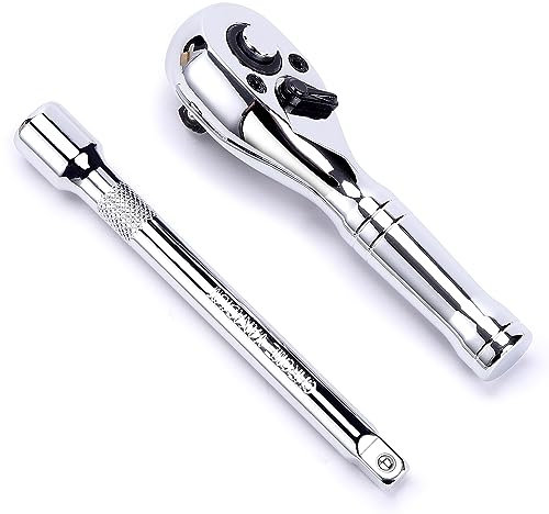 1/4-Zoll-Antrieb-Ratschenschlüssel, 72-Zahn-Schnellspann-Steckschlüssel mit Verlängerungsstange (4 Zoll), reversibler Schalter, Chrom-Legierung hergestellt…