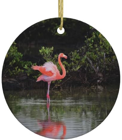 Boule de Noël ronde en céramique à suspendre avec deux flamants roses