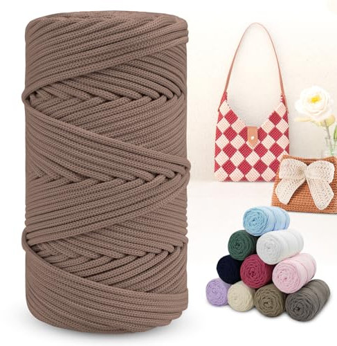 LEREATI Polyester Corde Macramé 4mm x 150m Fil Macramé Ficelle Corde Polypropylène pour Macramé, Sac à Main, Décoration, Bricolage, Artisanat (Camel Foncé)