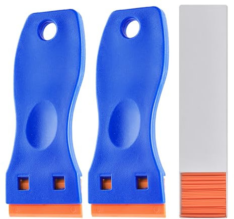 Zanch 2 Stück Kunststoff Schaber mit 100 Klingen, rückstandsfreier Reiniger, langlebig, geeignet für hartnäckige Verschmutzungen auf Ceranfeld, Glas und Edelstahl, Blau