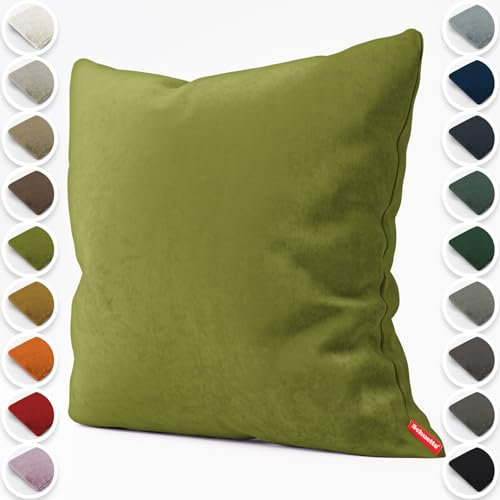 Schuette® Dekorativer Kissenbezug aus Samt mit verdecktem Reißverschluss • Millenium Velvet Kollektion: Olives Garden (Green) • Knitterfrei • Kuschelweich • Zierkissen • Sofakissen