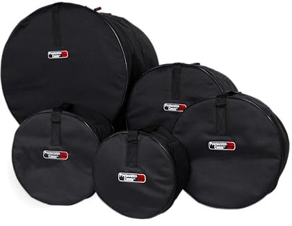 Gator Drum Bag Set – 5-teiliges Rock-Schlagzeugtaschen-Set – Für 22 Bassdrum, 10/12 Toms, 16 Floortom & 14 Snare – Gepolsterte 600D Nylon-Taschen (GP-ROCK-100), Schwarz