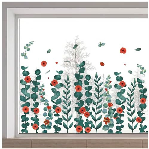 GORGECRAFT 118x40cm Grüne Pflanze Zum Aufhängen Ranken-Fensteraufkleber Blumen Kollisionssicher Wiederverwendbar Blatt Statisch Nicht Klebend Fensterfolie Zuhause