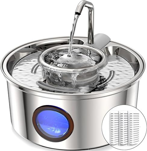 Kittyspout Trinkbrunnen für Katzen, 3.2 L Katzenbrunnen Edelstahl mit Wasserstandsfenster, Katzenbrunnen 2-in-1 mit Abnehmbare Edelstahlschüssel, Einschließlich 3 Filter