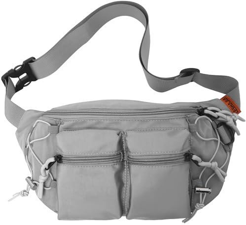 Bauchtasche Hüfttasche für Herren und Damen,Große Kapazitä Rucksack Brusttasche wasserdicht verstellbar für Radfahren Fitnessstudio Spaziergang Klettern Reisen Wandern Urlaub (Grau)