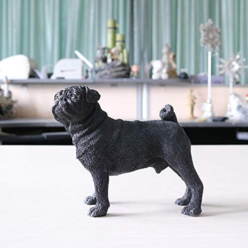QQYDZSW Skulptur Statue Figuren for Zuhause Schlafzimmer Wohnzimmer Outdoor Deko Mops Hund Mops Simulation Tier Modell Star Auto Basteln Auto Ornamente Stehende Haltung Schwarz