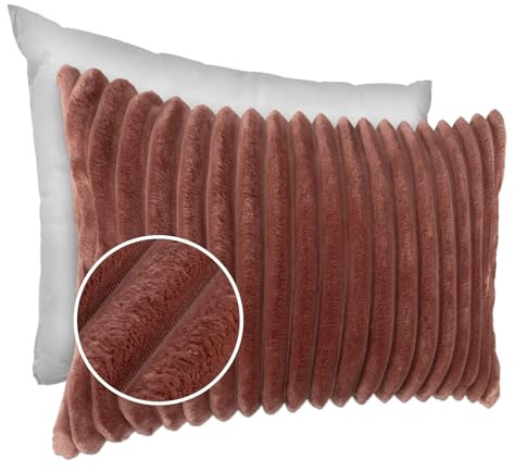 Dekokissen Kissenbezug Sofakissen Pillow Plüsch Kuschelkissen Zierkissen Cord Kissen Couchkissen Kord Kissenhülle ultraweich gestreift Lilli 30x50cm mit Füllung Rosa