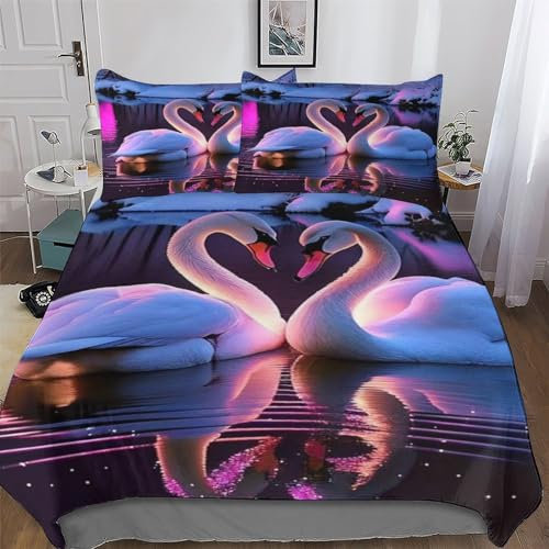 PAZZK Schwan Bettwäsche Premium Atmungsaktive Angenehme Bettbezüge, Mit Reißverschluss Bettdeckenbezug, 2teilig Bettbezug + Kissenbezug Single (135x200cm)