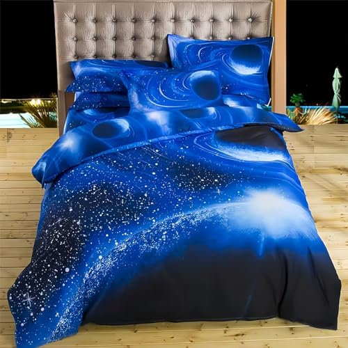 Tabeskly Kids Jungen Weltall Star Galaxie Weltraum BettwäSche Kinder KinderbettwäSche Bed Duvet Cover Bedding bettdecke Set Schwarz Blau 135×200cm