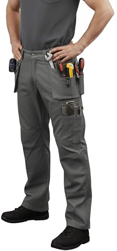 Riggermen Mens Tactical Pants Elasticated Waist Water Resistant Cargo Pants for Men Work Construction Boot Cut Relaxed Fit Trouser for Hiking, Military & Outdoor Activities (Grey, 34Wx34L)