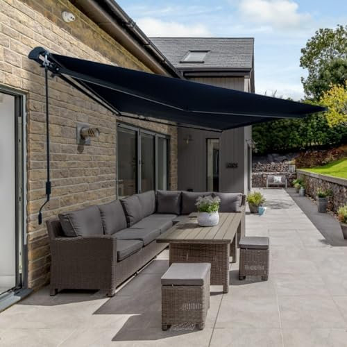 Jack Stonehouse 2.5 x 2m Retractable Manual Awning for Window & Door UV Resistant Shower Proof Patio Garden Sunshade Canopy Shelter With Crank Handle And Fixings, Dark Grey
