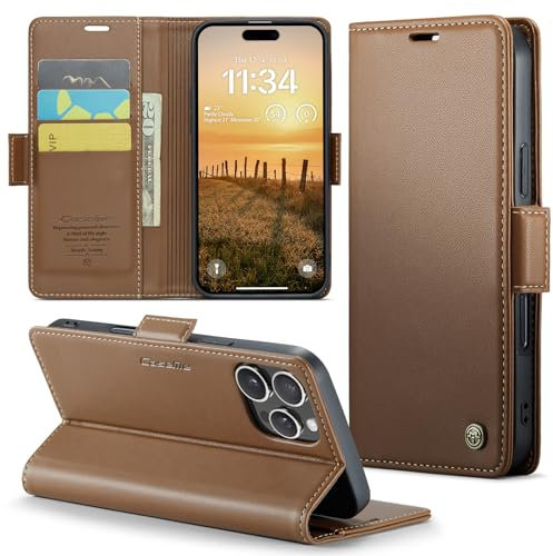 Phernykas for iPhone 16 Pro Wallet Case with Card Holder, Kickstand RFID Blocking Magnetic Closure Shockproof Protective PU Leather Case for iPhone 16 Pro Flip Case Wallet - Brown