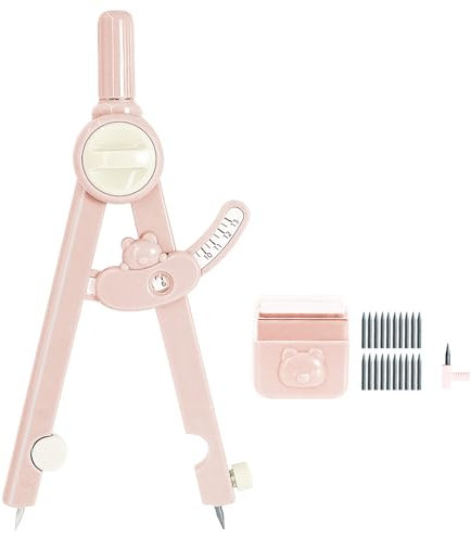 SEATOGEM 2-in-1 Lineal-Zirkel 1-13 cm mit Feststellrad, Radius-Anzeige, Schutz für Zirkelspitzen, für Tischlerei, Schüler und kreatives Zeichnen (Rosa)