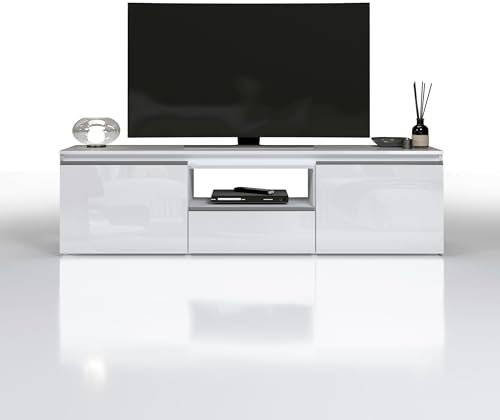 WHOUS - Mobile TV MAGIC per Soggiorno 180x40x50 cm - Mobile Tv Soggiorno da Terra con 2 Ante e 1 Cassetto - Mobile Porta Tv Soggiorno Classico Bianco Lucido