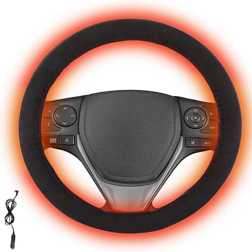 Big Ant Heated steering wheel cover,Warm and Soft Anti-Slip Fully. Universal size plush Steering Wheel Protector Covers Winter Universal Fit for Sedans,Adorned for Women Men,Black (BLACK)
