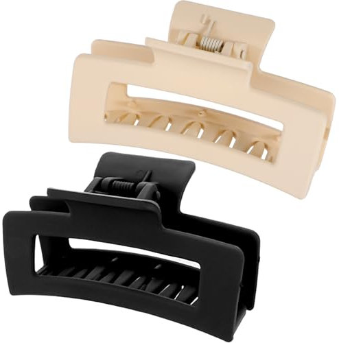 WLLHYF Quadratische Klauenclips 2 Stück 8.5 cm Mittlere Haarklammern Matt Rutschfest Modisch Starker Halt Bananen Clips Haarstyling ZubehöR Für Frauen Und Mädchen (Schwarz/Beige)
