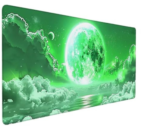 Gaming Mouse Pad/Large Mouse Mat 1200 x 600mm/Desk Mat Large/XXL Mouse Pad | Improved Precision and Speed | Rubber Base for Stable Grip on Smooth Surfaces | Non-Slip Gaming Mouse Pad (Green, Moon) 0-C