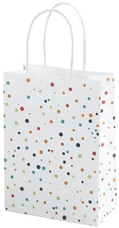 25 Papiertüten mit Henkel, Buntes Konfetti, Wasserfarbe, Weisses Kraftpapier, 21 * 15 * 8cm