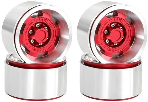 RcThjia 1,9 Aluminium-Beadlock-Felgen für SCX10 Capra TRX-4, Rot | CNC-gefräste Alufelgen für 1/10 RC Crawler und Trail Trucks, geeignet für Axial SCX10 II, Capra 1.9, TRX-4 und UTB18
