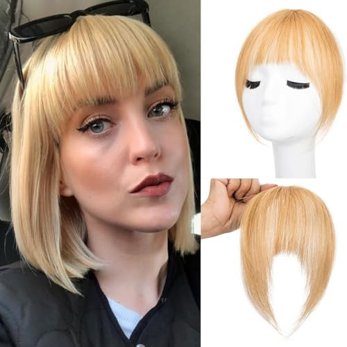 Clip-in-Pony, 100% Echthaar-Extensions für Frauen, französischer Pony, Kunsthaar-Extensions, Pony mit Bügeln (blond)