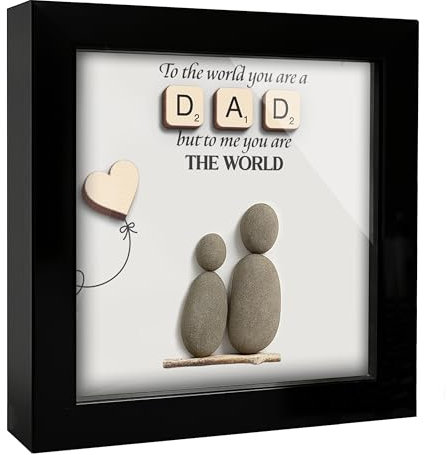 Dad Christmas Gifts Pebble Art Framed Thank You Gifts for Dad from Daughter Son, To the World You Are a Dad Family Rock Frame Wall Art Birthday Gift for Him Daddy Papa Grandpa Desk Decor S19