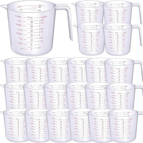 24 Pcs Plastic Measuring Cup Clear Measuring Mug with Spout and Handle Grip 1000 Ml, 4 Cup Capacity Clear Graduated Pitcher for Kitchen Flour Water Liquids