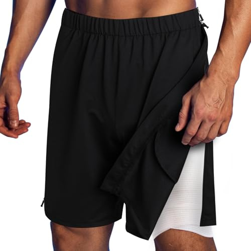Zufuny Kurze Jogginghose mit reißverschluss, kurz Sporthose Trainingshose seitlich zu öffnen, Herren Damen Kurze reha Hose