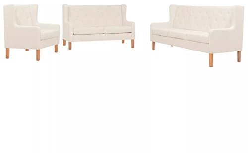 Homgoday 3-TLG. Sofa-Set Stoff Cremeweiß Loungesofa Wohnzimmersofa Gästesofa Sofa Couch Couchgarnitur Sitzmöbel für Wohnzimmer Empfang Büro