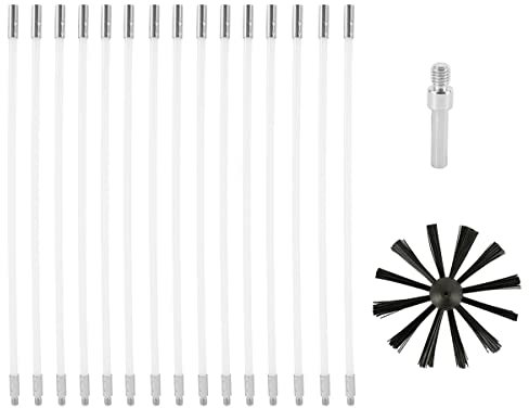 17pcs Kaminbürste Stange Set 41x1cm Nylon Verzinkter Eisendraht Ofenrohrbürste mit Bürstenkopf und M8 Gewinde Leicht zu Biegen Multifunktionale Schornsteinfeger Bürste für Schornsteine Rohre