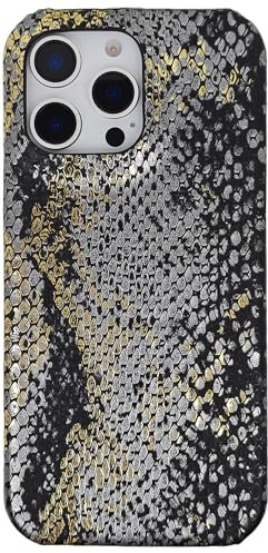 DMaos for iPhone 14/iPhone 13 Case, Snake Skin Texturev PU Leather, Gold Foil Printing, Feminine for iPhone14/iPhone13 6.1 Inch - Black