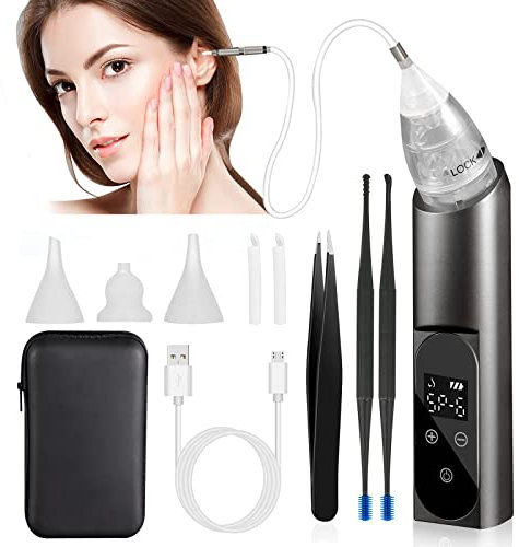 Ear Vacuum Wax Removal Tool with with Carrying Case, 6 Levels Electric Strong Suction Ear Wax Remover, USB Charge Ear Wax Vacuum Cleaner, Ear Wax Suction Remover Device for Adults and Kids(Black)