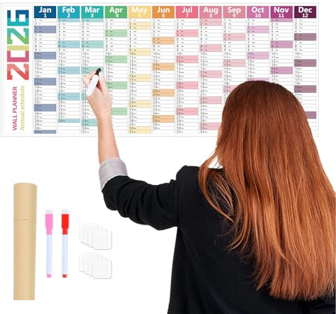 Kalender 2026 – Großer, trocken abwischbarer Wandkalender 2026, Agenda-Planer, dickes Papier, 12 Monate für Rom-, Studenten, Zuhause, Schule, Büro, Bibliothek, Planung, Weihnachten
