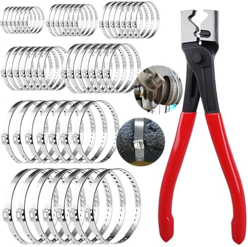 50PCS Edelstahl CV Schlauchschellen Set mit Schlauchklemmzange, Schlauchklemmen Werkzeug 7 Größen Einstellbar Schellen Klemmschelle Rohr-Schlauchschelle Achsmanschetten Schellen
