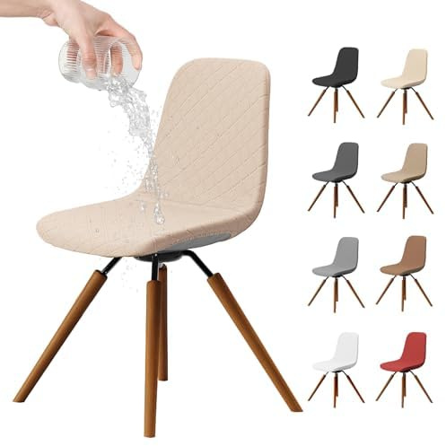 Dioxide Premium Stretch Stuhlhussen 2er Set, Wasserabweisendes Gewebe Stuhlbezüge, Moderne Stuhlhussen Universelle Jacquard Stuhlbezüge Waschbar & Abnehmbar für Esszimmer, Hotel, Partys (Beige, 2PCS)